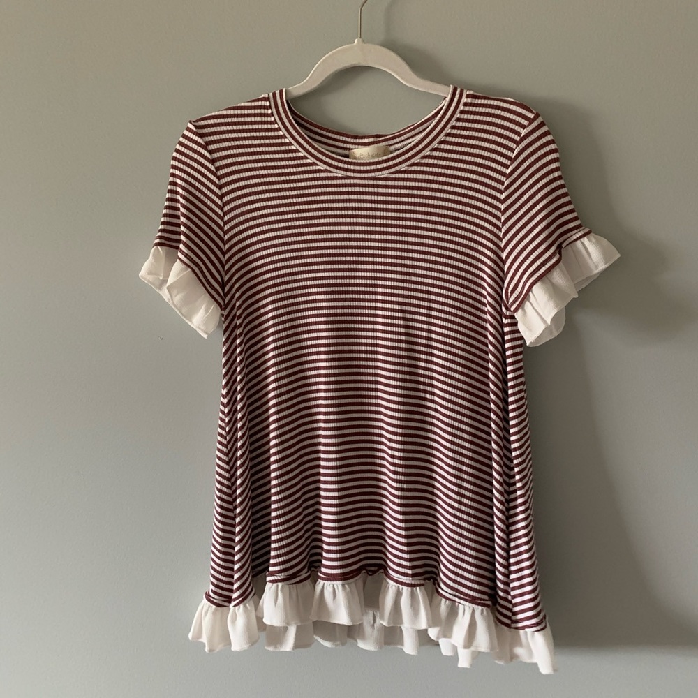 Altar’d State Maroon and White Frilly Top